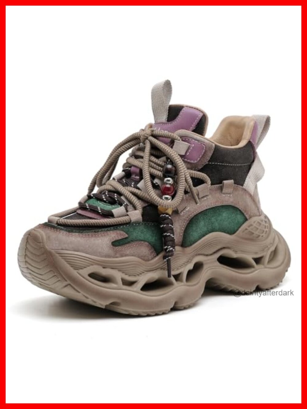 Women's Leather Platform Wedge Sneakers Lace-Up Non-Slip Walking Shoes